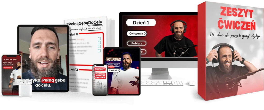 Wzorowa dykcja w 14 dni: zeszyt ćwiczeń i materiały na telefonie, tablecie i komputerze